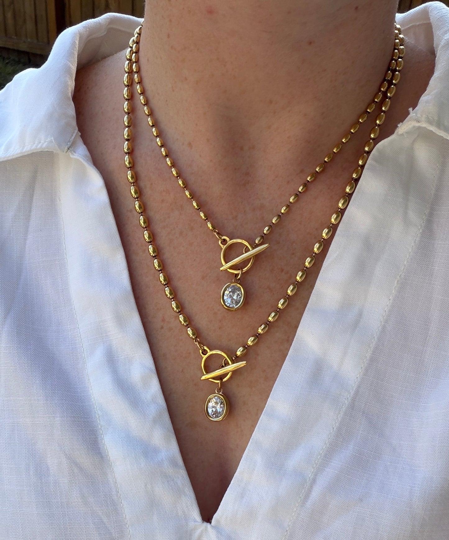 Oval Bezel Ball Chain Necklace