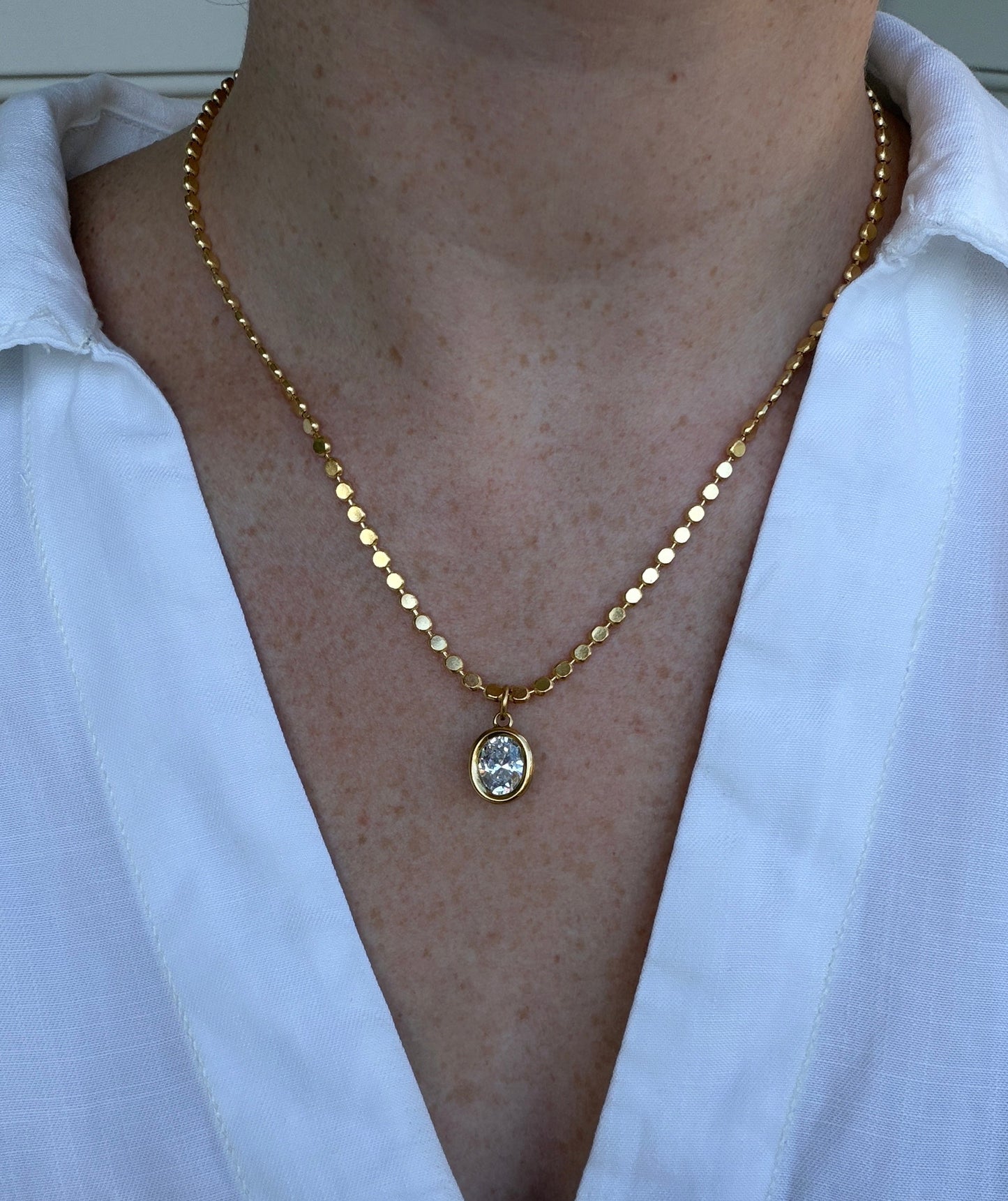 Oval Bezel Coin Chain Necklace