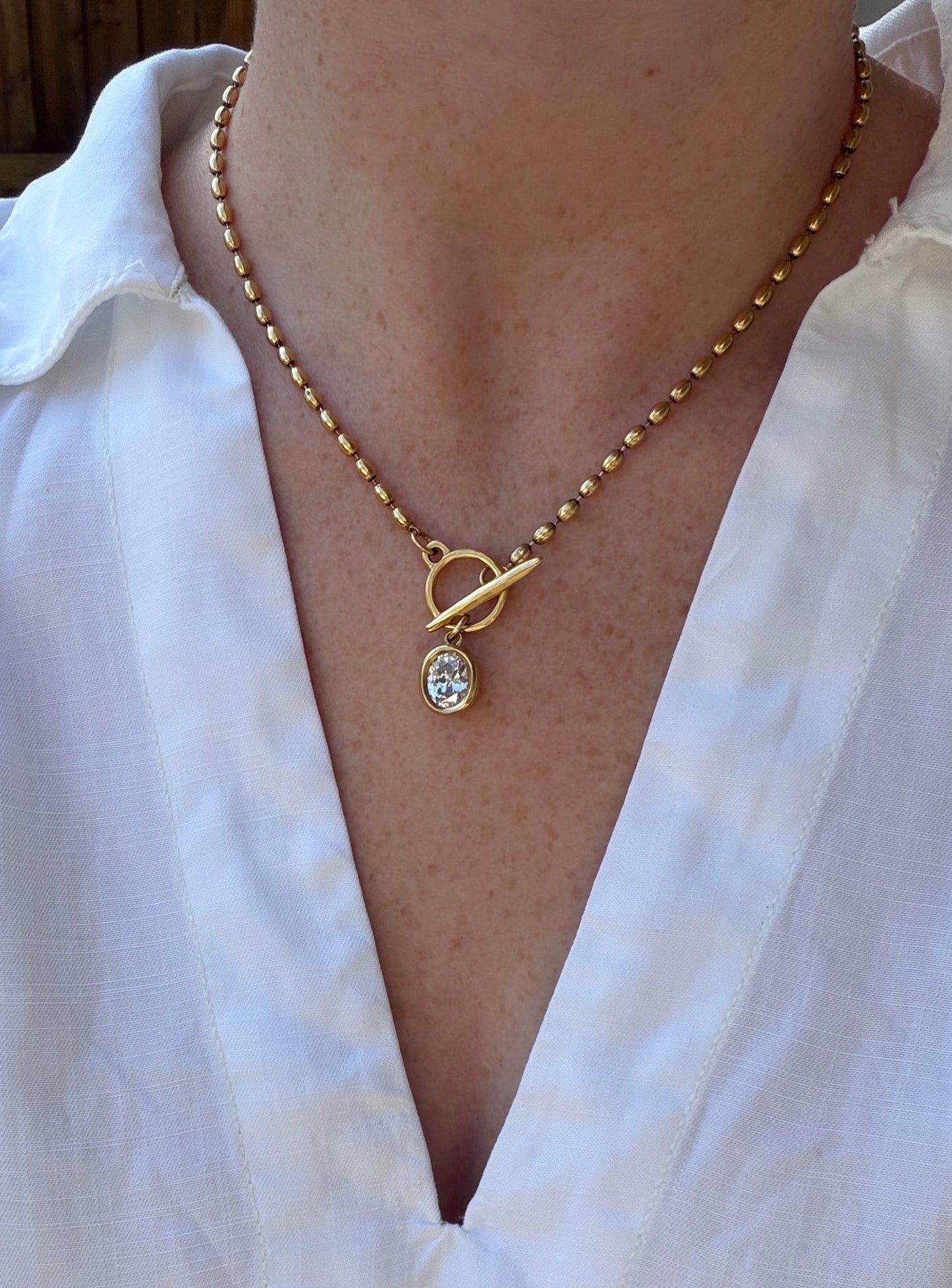 Oval Bezel Ball Chain Necklace