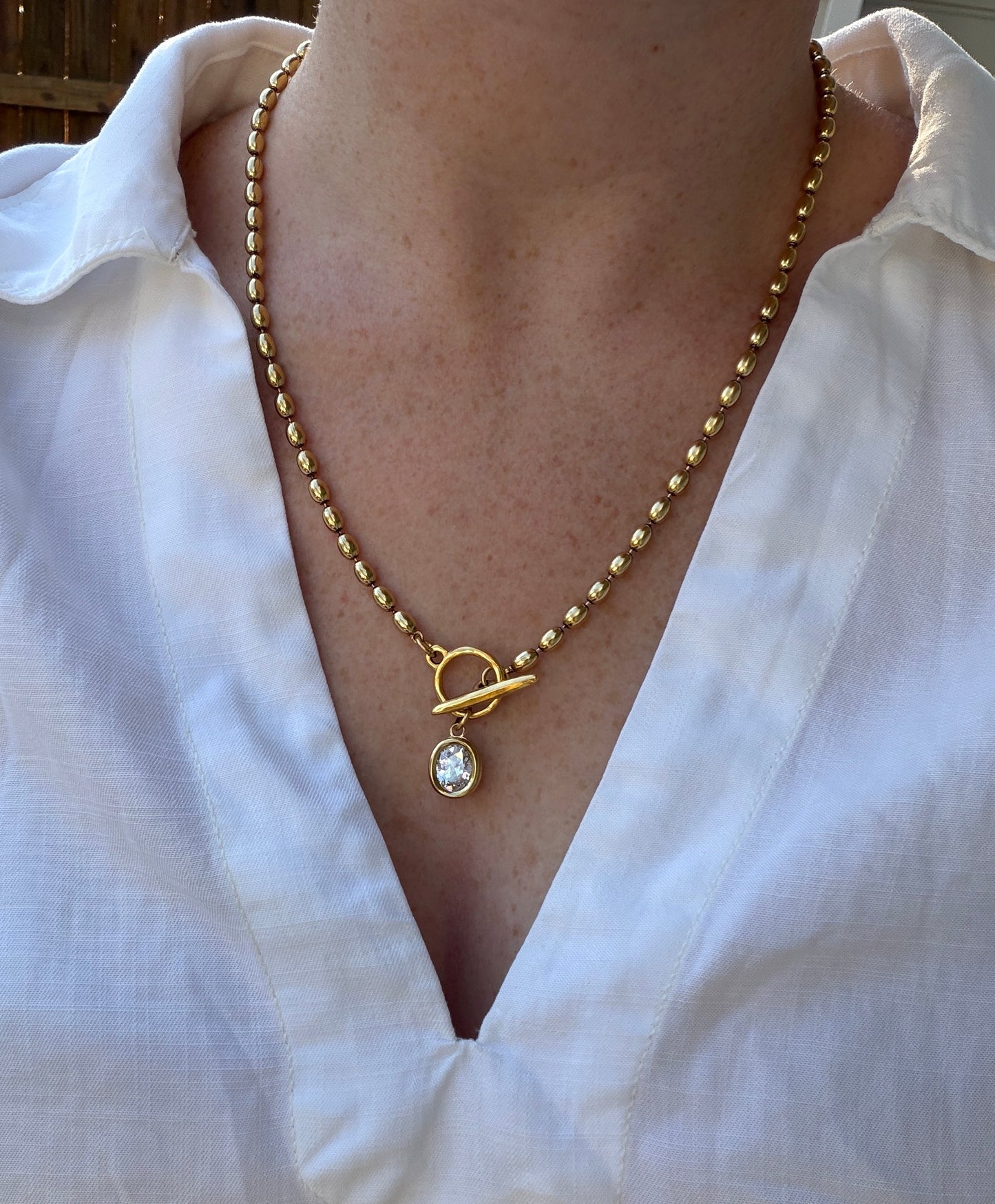 Oval Bezel Ball Chain Necklace