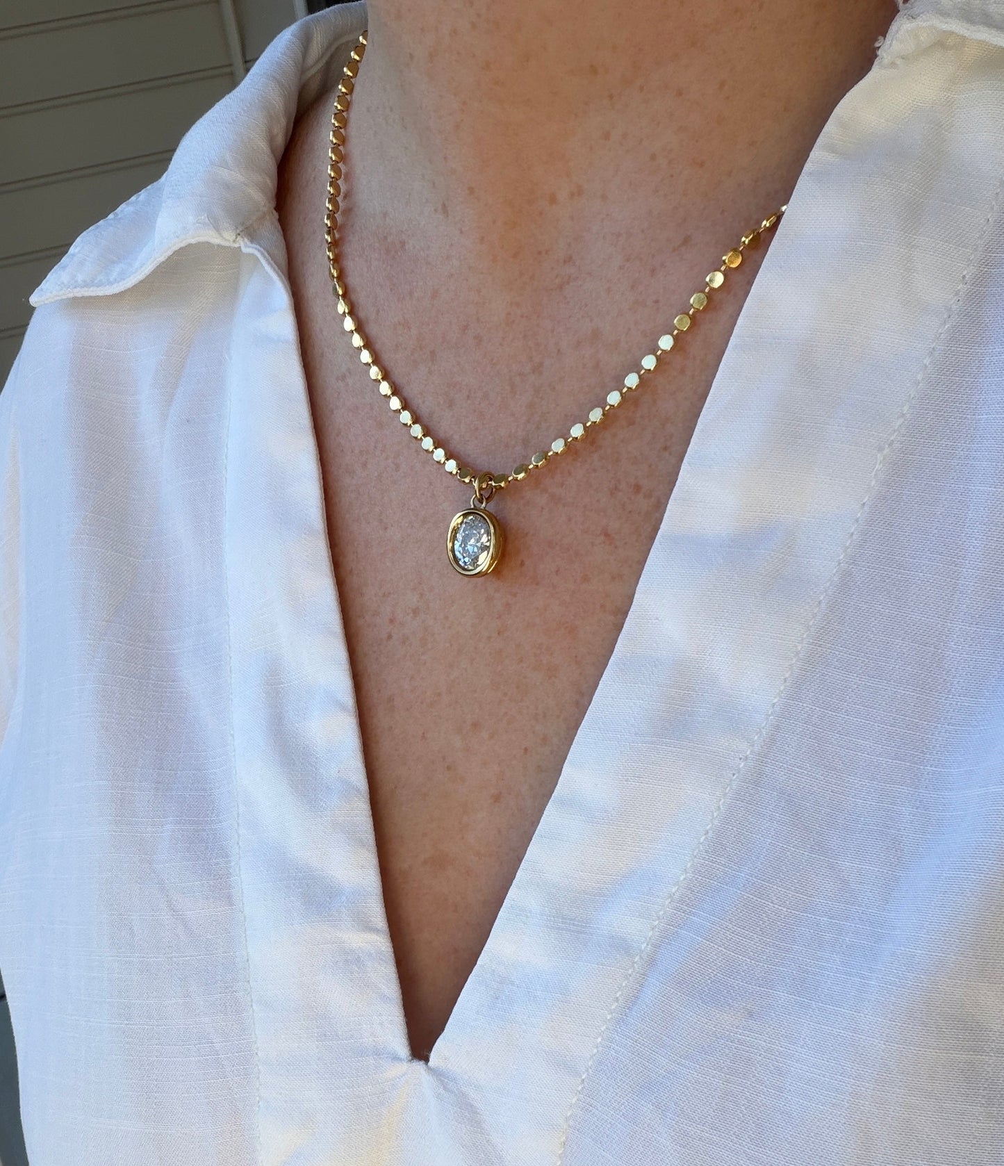 Oval Bezel Coin Chain Necklace