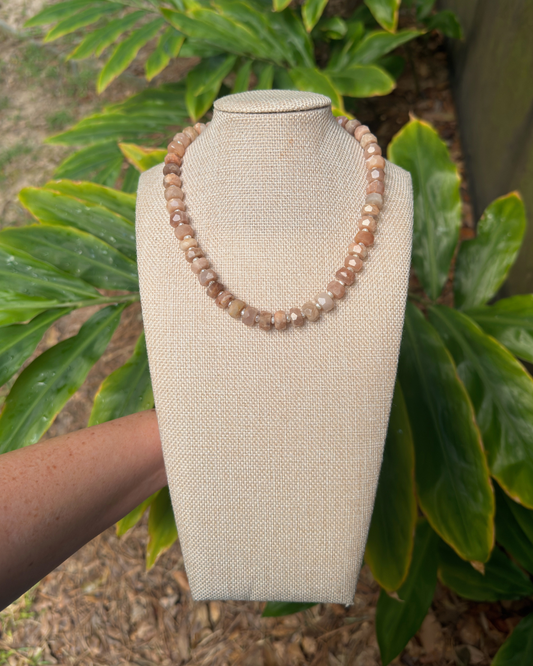 Peach moonstone + pearl necklace